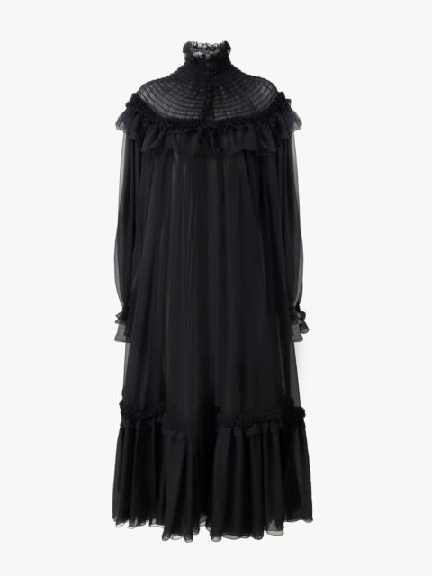 Chloé HIGH-NECK RUFFLED MIDI DRESS IN SILK MOUSSELINE