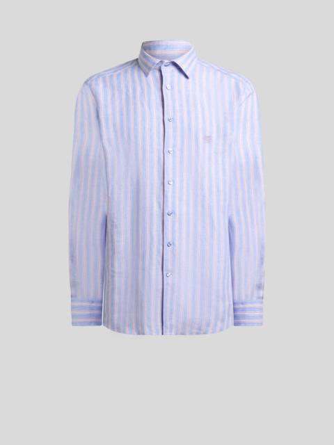 Etro STRIPED LINEN SHIRT WITH PEGASO EMBROIDERY
