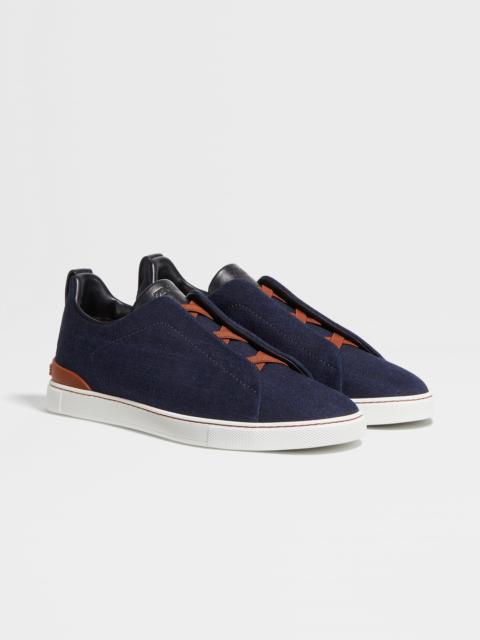 ZEGNA BLUE COTTON DENIM TRIPLE STITCH™ SNEAKERS