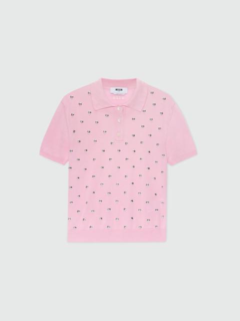 MSGM Pink knit polo with studs.