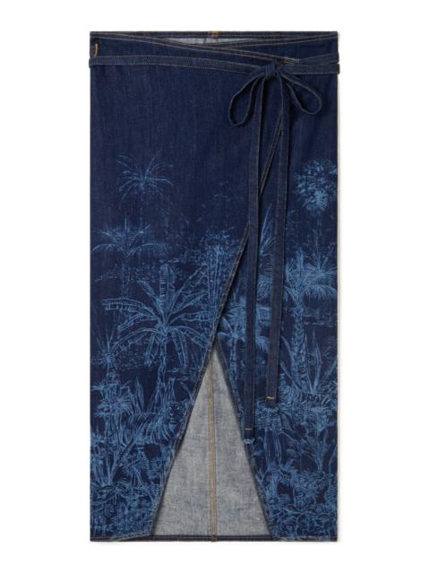 Jungle Toile De Jouy Denim Sarong Skirt