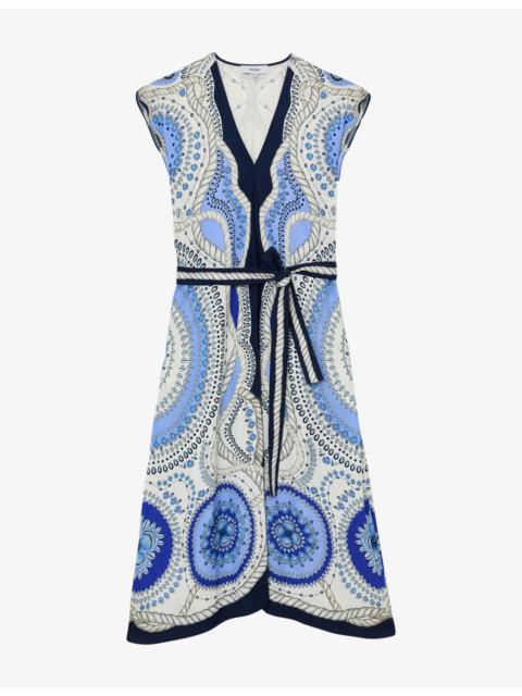 REISS Heidi Scarf-Print Woven Midi Dress