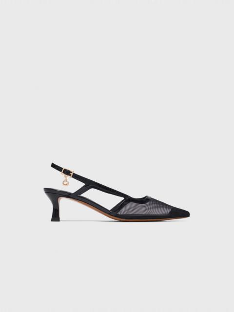 maje Leather and mesh slingbacks