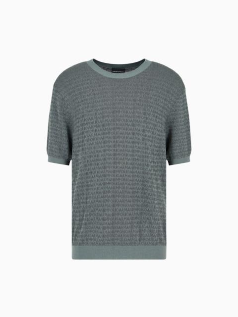 EMPORIO ARMANI ASV LYOCELL-BLEND JUMPER WITH LETTERING INTARSIA