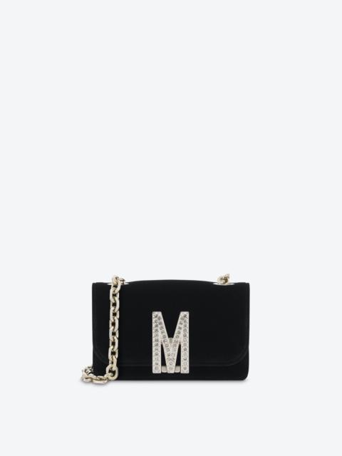 Moschino VELVET MINI M BAG WITH RHINESTONES