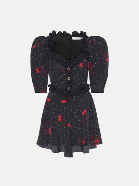 Alessandra Rich CHERRY PRINT SILK MINI DRESS WITH RUFFLE DETAILS