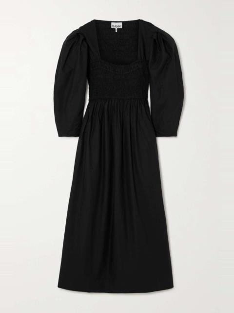 GANNI Shirred organic cotton-poplin midi dress