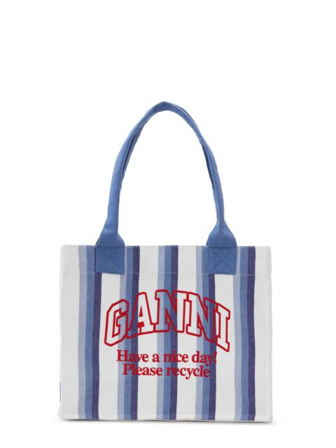 BLUE LARGE STRIPED CANVAS TOTE BAG