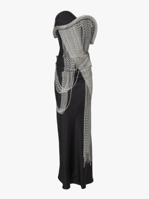 Victoria Beckham Asymmetric Corset Detail Gown In Black Chain Print