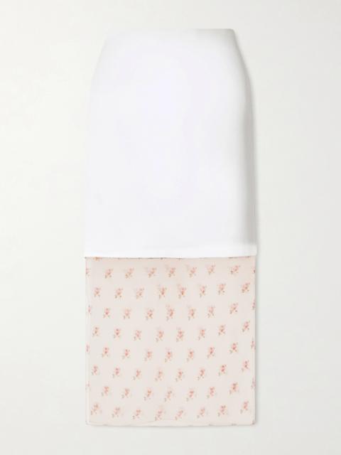 KHAITE Sybil Layered Frayed Satin-crepe And Floral-print Organza Midi Skirt