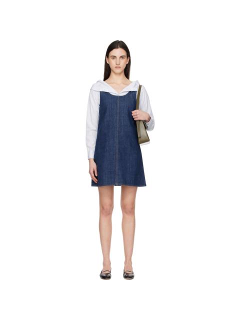 AMI Paris Blue Cotton Short Strapped Denim Minidress