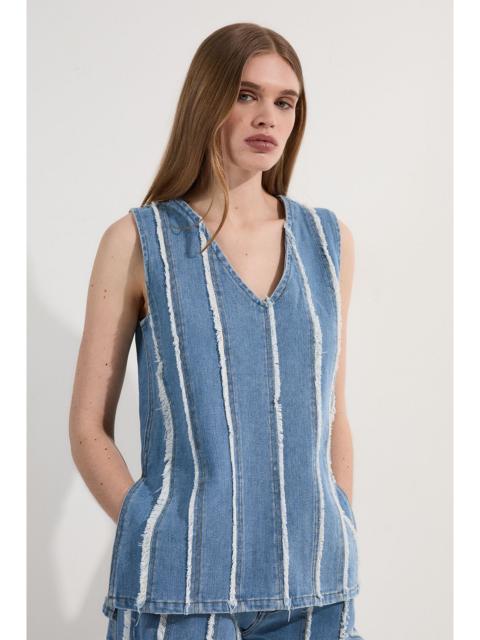 KAREN MILLEN Denim Tassel Detail Longline Top