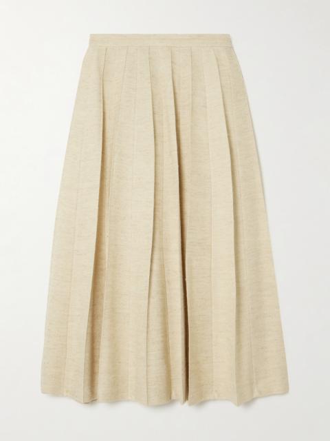 Loro Piana Pleated Woven Midi Skirt