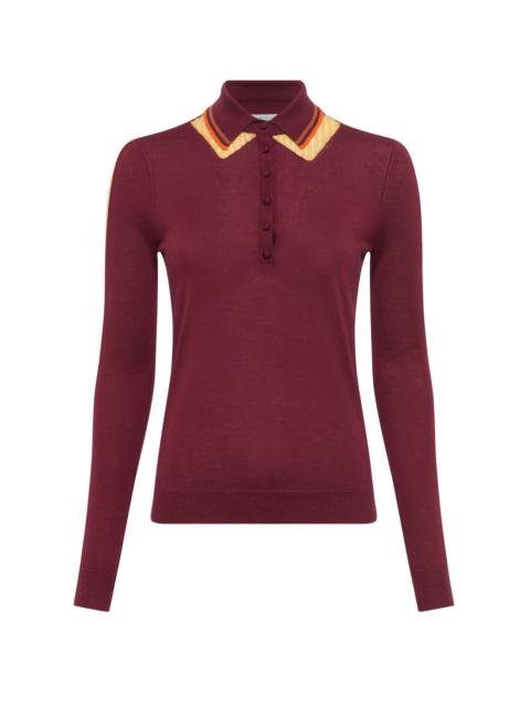 GABRIELA HEARST Zorya Knit Long Sleeve Polo In Merlot Multi Cashmere Silk