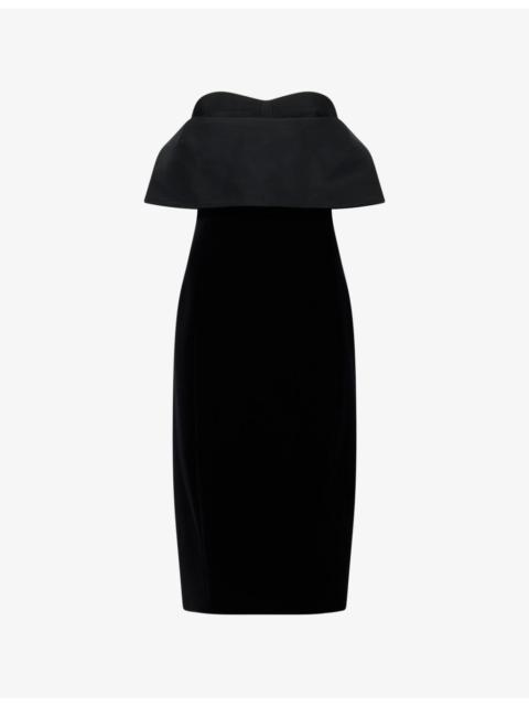 KHAITE Sato Draped Bandeau Velour Midi Dress