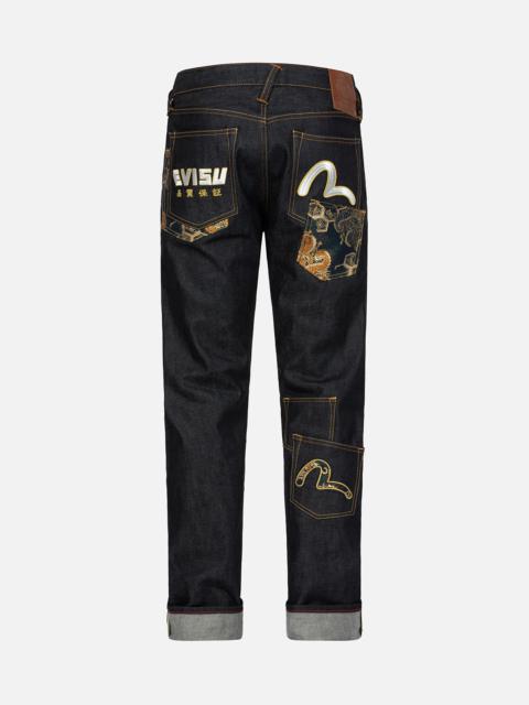 EVISU BROCADE AND SEAGULL MULTI-POCKET CARROT FIT JEANS #2017