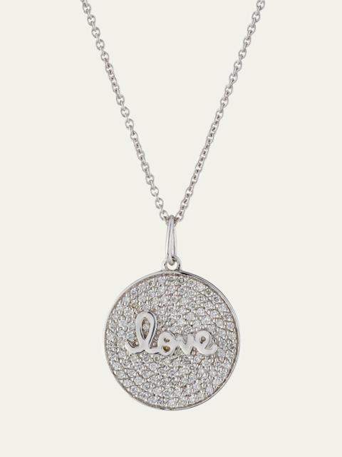 SYDNEY EVAN 14k White Gold Love Script Diamond Pave Medallion Necklace