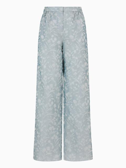 Floral jacquard silk wide trousers