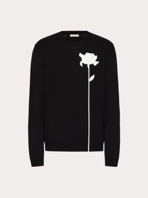 Valentino WOOL CREWNECK SWEATER WITH FLOWER EMBROIDERY