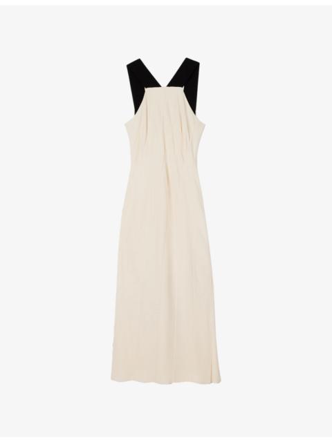WHISTLES Buckle-Strap Slim-Fit Woven Midi Dress