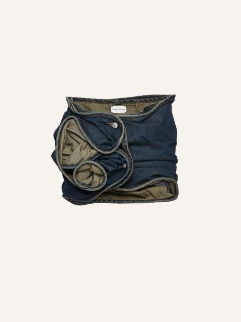 MAGDA BUTRYM Floral appliqué denim mini skirt in dark vintage blue