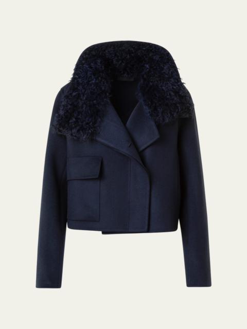 AKRIS Edena Cashmere Short Jacket With Detachable Shearling Goat Collar