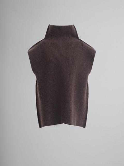 RIBBED BROWN WOOL VEST