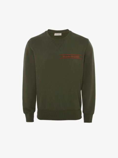 Alexander McQueen Men's Selvedge Logo Tape Detail Sweatshirt in Khaki