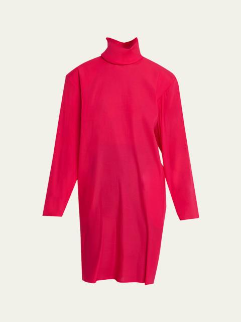 SAINT LAURENT Mock-Neck Strong-Shoulder Stretch Organza Dress
