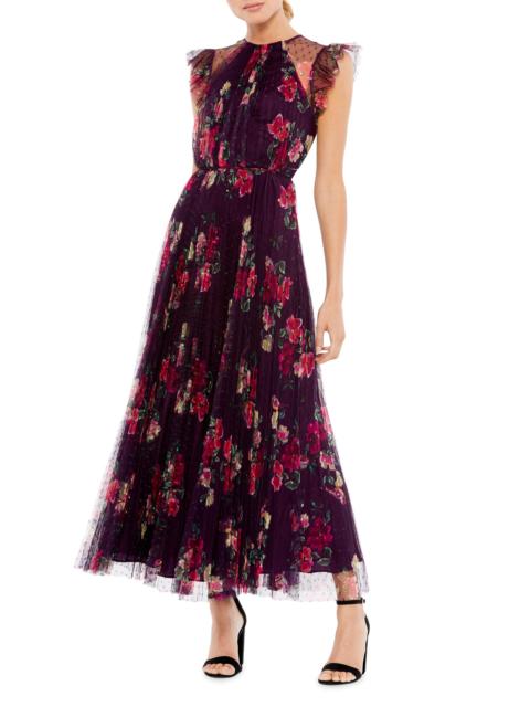 MAC DUGGAL Women's Ieena Cap Sleeve Floral A-Line Dress - Plum Multi