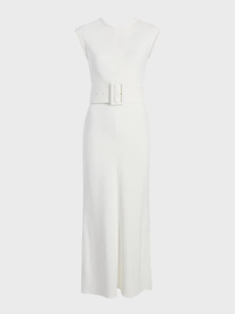 Another Tomorrow Belted Bias Midi Dress