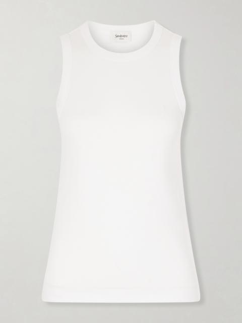 SAINT LAURENT Embroidered Ribbed Cotton-jersey Tank