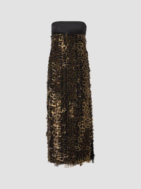 AKRIS Women's Metallic Organza Tile Strapless Midi Dress - Black Gold