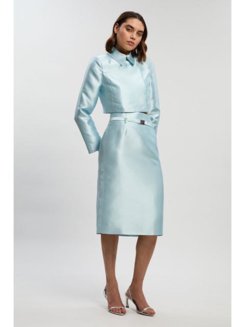 KAREN MILLEN Satin Twill Belted Tailored Midi Skirt