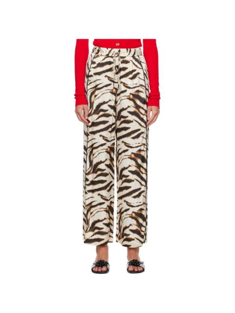GANNI Beige Zebra Satin Lounge Pants
