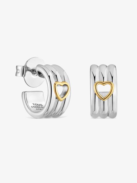 TOUS 14-mm steel Hoop earrings with two-tone heart TOUS Galia