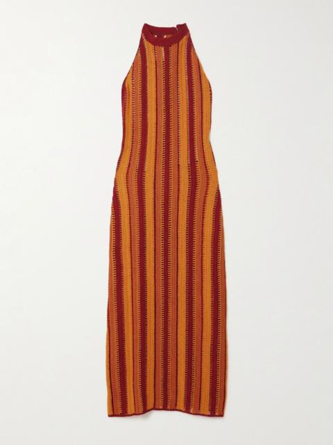 ESCVDO Striped crocheted cotton midi dress Orange