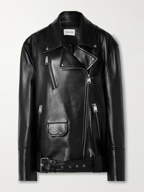 KHAITE Hansel oversized belted leather biker jacket Black