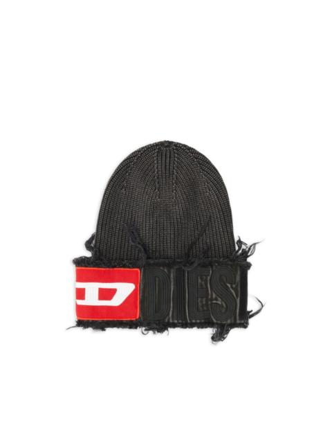 Diesel logo-patch frayed beanie hat