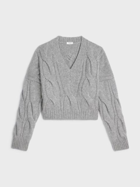 CELINE V-neck sweater in cable-knit Cashmere and silk