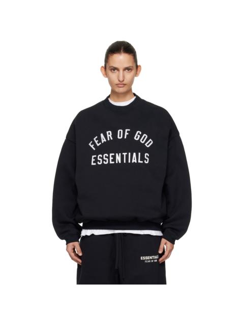 ESSENTIALS Black Varsity Crewneck Sweatshirt