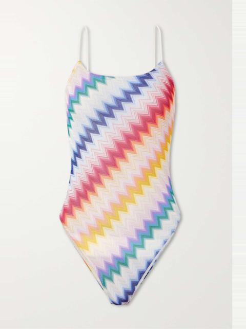 Mare open-back striped metallic crochet-knit swimsuit