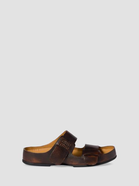 Miu Miu Women's Bleached Leather Sandals - Brown