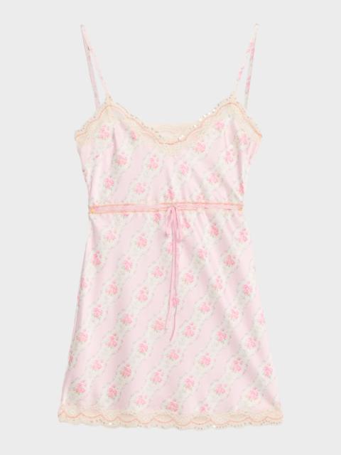 LoveShackFancy Nicoli Floral Satin Mini Dress