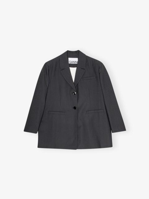 GANNI CHARCOAL STRIPE SUITING OVERSIZED BLAZER
