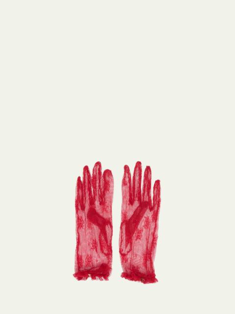 Valentino Floral Lace Nylon Blend Gloves