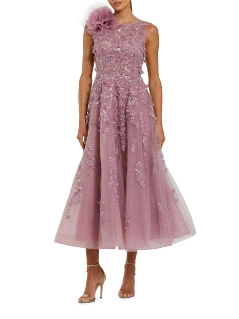MAC DUGGAL Women's Cocktail Beaded Fit & Flare Midi-Dress - Orchid