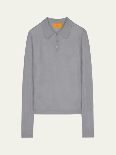 Shrunken Long-Sleeve Cashmere Polo