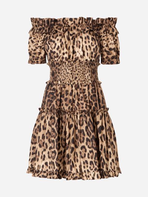 Dolce & Gabbana Short leopard-print poplin dress