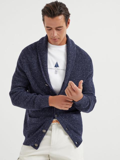 Brunello Cucinelli Cotton and linen half English rib chiné cardigan